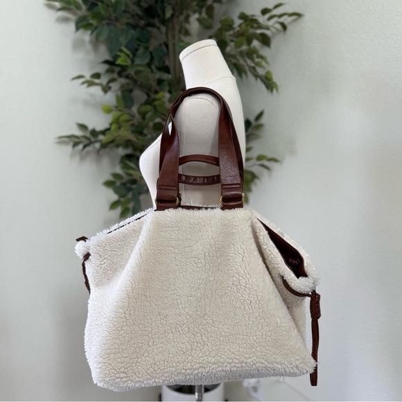 Anthropologie White and Brown Haley Sherpa Women’s Tote Bag - Picture 10 of 10